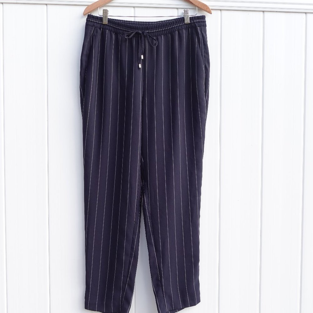 XL Pull On Pant DKNY Navy Pin Stripe Elastic Drawstring Waist